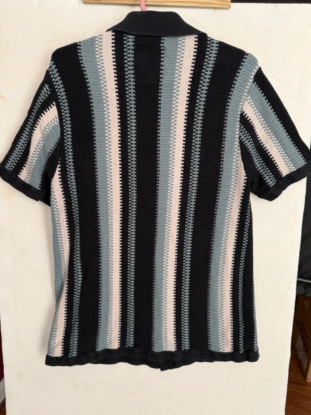 Hollister Short Sleeve Textured Knit Polo in Black, Light Blue & Cream - Picture 3 of 3